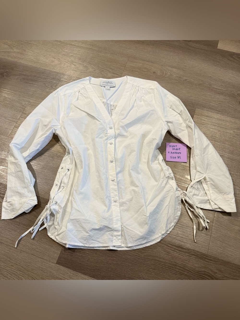 Anthropologie White Button-Front Tie-Side Shirt